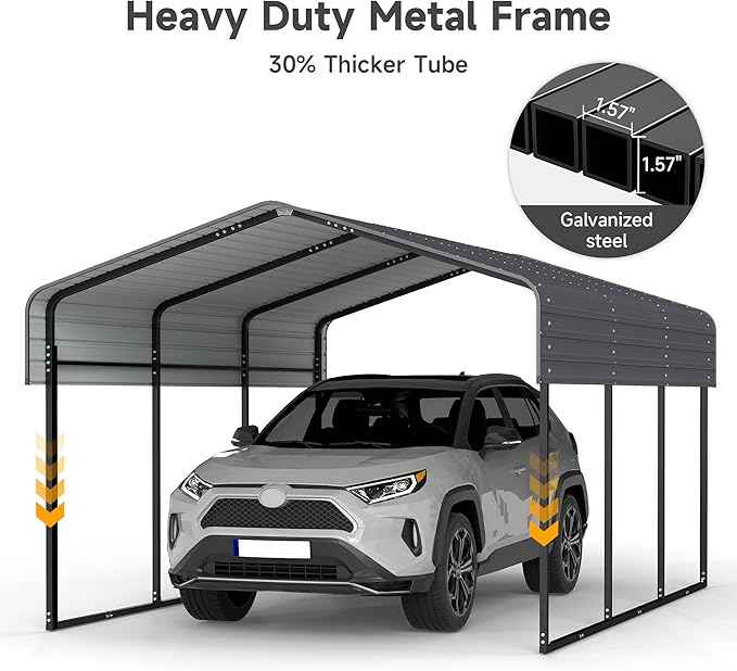10x15FT Heavy Duty Metal Carport Canopy with Galvanized Steel Roof, Removable Sidewalls Enclosure Kit, Multi-Use Shelter Outdoor Garage for Car, Boat, Party, Gray