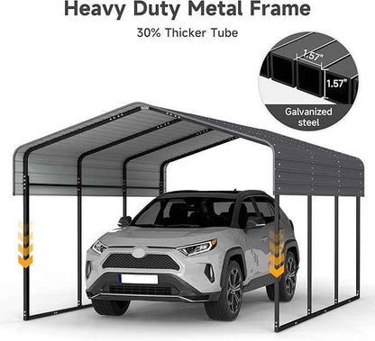 10x15FT Heavy Duty Metal Carport Canopy with Galvanized Steel Roof, Removable Sidewalls Enclosure Kit, Multi-Use Shelter Outdoor Garage for Car, Boat, Party, Gray