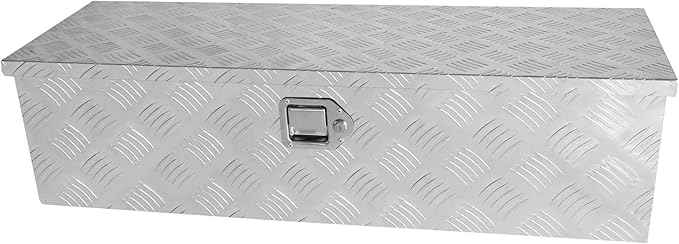 Truck Bed Toolbox for Trailer Pickup, RV Storage Organizer Tool Box Flatbox with Side Handle Lock Keys, Aluminum 5 Bar Tread Pattern Truck Bed Tool Box, Diamond Plate Chest Box Organizer 39 inches