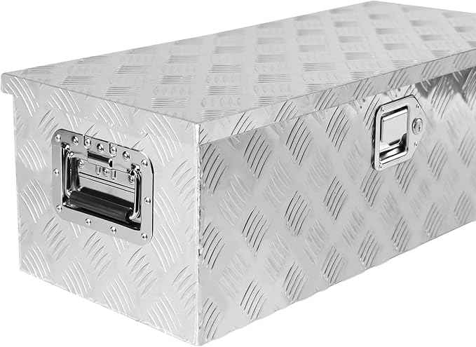 Truck Bed Toolbox for Trailer Pickup, RV Storage Organizer Tool Box Flatbox with Side Handle Lock Keys, Aluminum 5 Bar Tread Pattern Truck Bed Tool Box, Diamond Plate Chest Box Organizer 30 inches