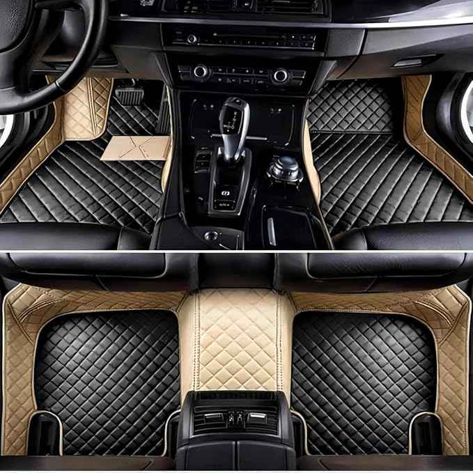 Yaruicar Custom Car Floor Mats for 2002-2026 Cadillac ATS CTS CT6 DTS Escalade Lyriq GT4 Optiq SRX SLS XT4 XT5 XT6 XTS Car Full Coverage Non-Slip Floor Liners (Beige Black Beige)
