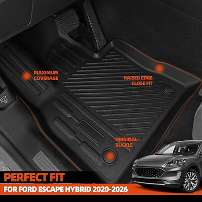 Custom Fit Floor Mats for Ford Escape Hybrid 2020-2025 2026, All Weather TPE Floor Liners with Trunk Mat & Backrest Protectors, Odorless Full Set Interior Accessories