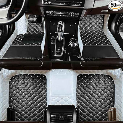 Custom Car Floor Mats for 99.99% Sedan SUV Sports Car Men Women Protection Full Coverage Pads Anti-Slip Leather Floor Lining All Weather Car Floor Mats (Edge White, Middle Black, White)