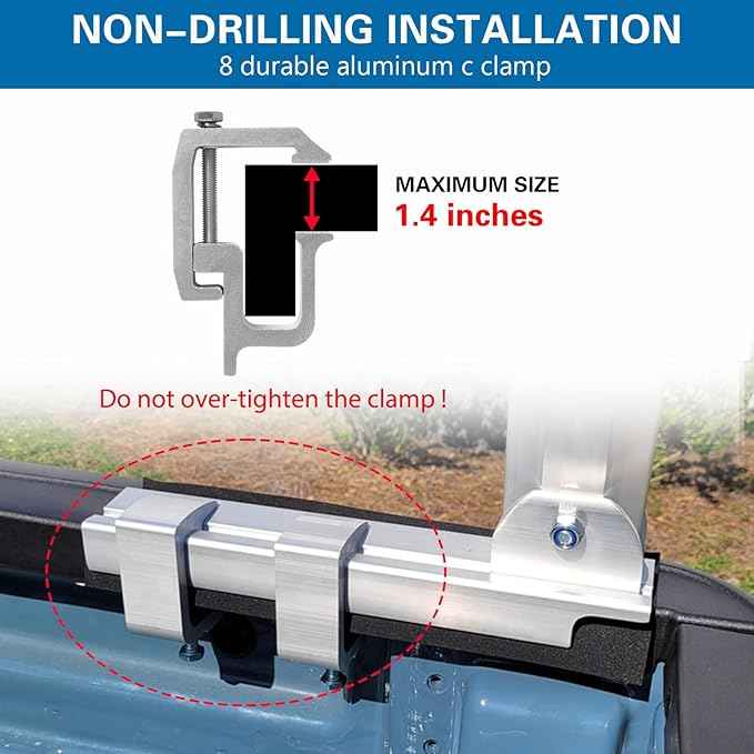 Non-Drilling Aluminum Truck Rack, Heavy Duty Width and Height Extendable Truck Bed Ladder Rack, Fit for Max 66" Wide Truck Bed, 600 lb. Capacity