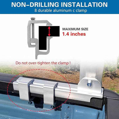 Non-Drilling Aluminum Truck Rack, Heavy Duty Width and Height Extendable Truck Bed Ladder Rack, Fit for Max 66" Wide Truck Bed, 600 lb. Capacity