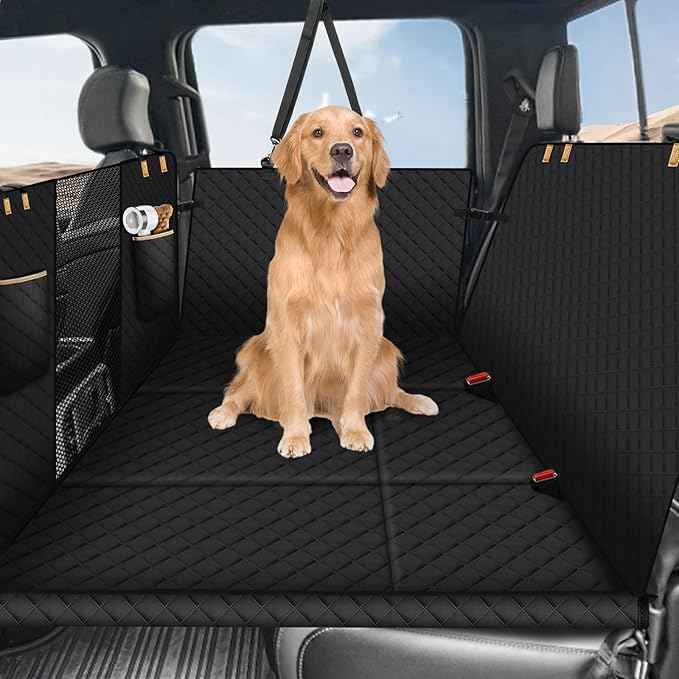 Lekereise Dog Car Seat Cover for Back Seat,Large Hard Bottom Dog Hammock for Car,Camping Air Mattress, Hammock Travel Bed for Truck Car SUV (Black)