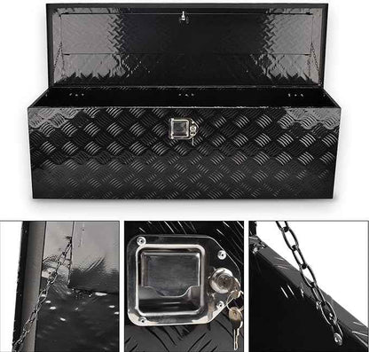 48 Inch Black Aluminum Tool Box 5 Bar Tread ToolBox for Truck Bed Car Outdoor Trailer Pickup Underbody RV ATV Storage Underbed Tools Organizer with Lock and Keys (48"X15"X15")
