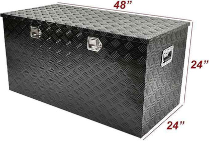 48 Inch Black Aluminum Tool Box 5 Bar Tread Chest Box Flatbox for Truck Car Outdoor Trailer Pickup Underbody RV ATV Storage Bed ToolBox w/Lock and Keys, Side Handle (48"x24"x24")