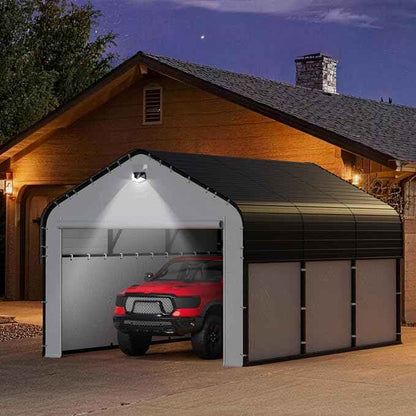 10x16 Metal Carport, Heavy Duty 2-Car Carport Canopy, CarPorts with Removable Polyethylene Sidewalls, Galvanized Steel Roof Car Tent Garage