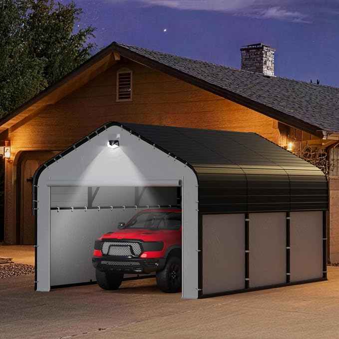 10x16 Metal Carport with Removable Sidewalls, Heavy Duty Car Carport Canopy, 100MPH Wind Resistance for Cars, Boats, Trucks, Outdoor Parties