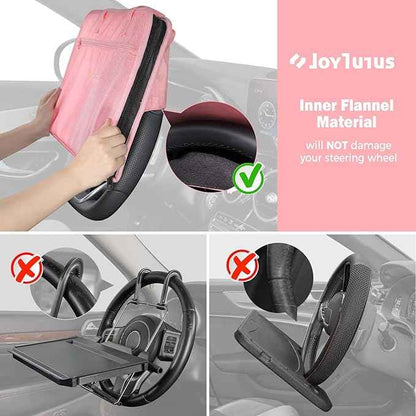 JOYTUTUS 3 in 1 Steering Wheel Eating Tray (Pink), Car Back Seat Laptop Desk, Multifunctional Office Bag Car Work Table for Writing, Car Organizer for Kids, Commuters, Family