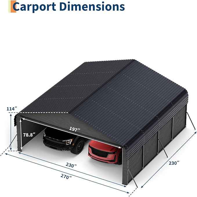 Garvee 20'X20'X10' Metal Car Port for 2 Cars, Enclosed Carports with 220 g Tarp, All-Weather Use Metal Carport, for Full-Size Pickup Trucks, Bass Boats, and Tractors