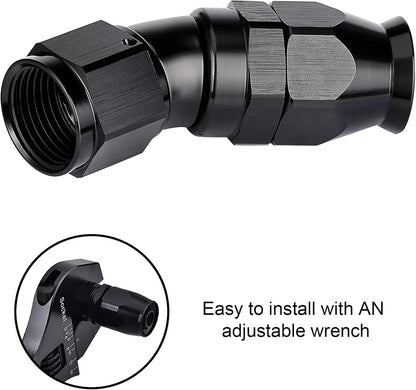 EVIL ENERGY 8AN 30 Degree PTFE One Piece Full Flow End Hose Fitting Aluminum Black