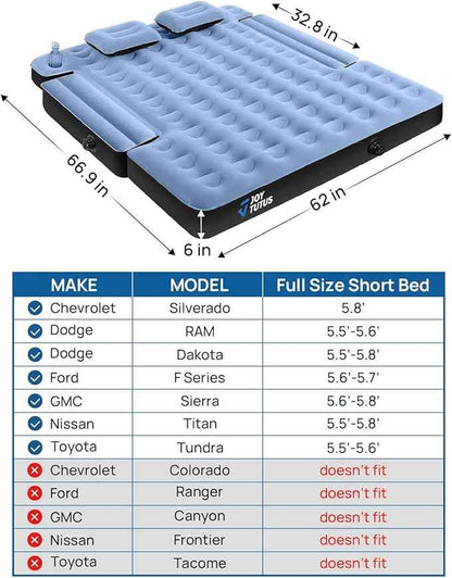 JOYTUTUS Truck Mattress for Camping, Air Bed with Inflatable Pillow for 5.5-5.8Ft, Full-Size Thicken Sleeping Pad with Cup Holder, Blow Up Bed for Car Truck Pickup F150, Grey Blue