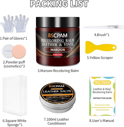 Maroon Leather Recoloring Balm with 100ml Mink Oil,Leather Couch Scratch Remover,Leather Repair kit for Vinyl Furniture and Car Interior,Leather Dye Paint,Mink Oil for Leather