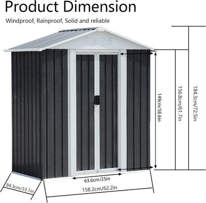 5x3 FT Outdoor Storage Shed, Metal Garden Shed with Lockable Sliding Doors, Small Outside Tool Shed with Sloped Roof & 4 Air Vents, Waterproof Storage Building for Backyard, Patio, Lawn, Gray