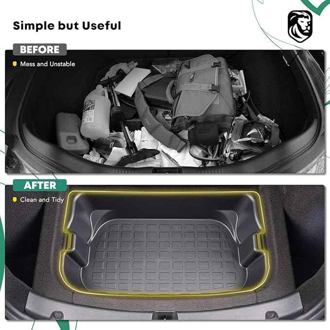 YHTAUTO Rear Trunk Organizer Compatible with Tesla Model Y 2020-2024 (For 5-Seater Only) Accessories, Waterproof Trunk Storage Bins Organizer Upper & Lower Dual Layer Rear Trunk Storage Box - Black