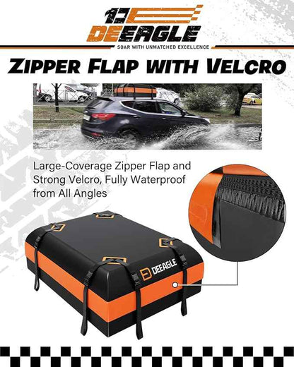 DEEAGLE Rooftop Cargo Carrier 15 Cubic Feet – Car Roof Cargo Bag for Vehicles Without Roof Rack – Waterproof Soft Car Top Carrier with Non-Slip Mat, 4 Door Hooks & 8 Reinforced Straps