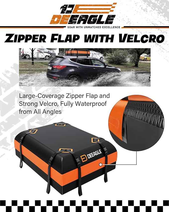 DEEAGLE Rooftop Cargo Carrier 21 Cubic Feet – Car Roof Cargo Bag for Vehicles Without Roof Rack – Waterproof Soft Car Top Carrier with Non-Slip Mat, 4 Door Hooks & 10 Reinforced Straps