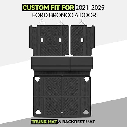 Cargo Mat for 2021-2025 2026 Ford Bronco 4 Door, All Weather TPE Cargo Liner and Backrest Mats Protectors for Ford 4-Door Bronco Trunk Mat Accessories