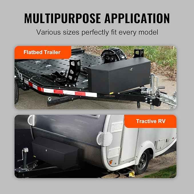 VEVOR Trailer Tongue Box, Heavy Duty Trailer Tongue Tool Box Storage Organizer with Lock & Keys, Utility Tool Chest for Pickup Truck Bed, RV, SUV, Off-Road Vehicle, Steel, 36" x 12" x 12"
