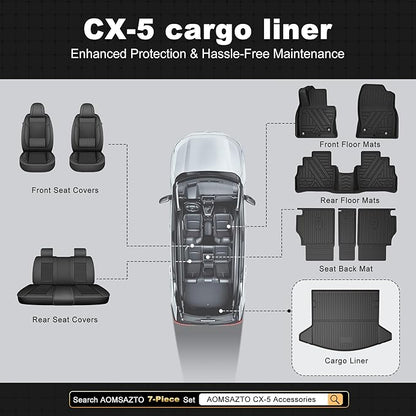 Trunk Cargo Liner Mat Tray fit for Mazda CX-5 2017-2025 2026 All Weather Rear Trunk Carpet Interior CX5 Accessories Waterproof Custom Fit Odorless TPE (Black)