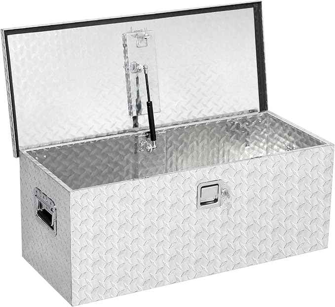 Garvee 35 x 15 x 14 in Aluminum Truck Bed Toolbox, Heavy Duty Aluminum Tool Box with Side Handle and Lock Keys, Truck Bed Storage Organizer for Pick Up Truck Rv Trailer, Silver