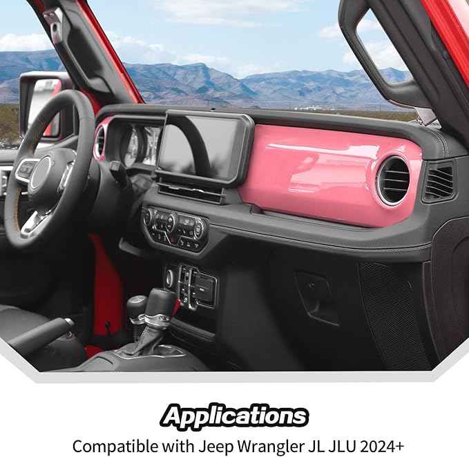 JeCar 2pcs for 2024+ Jeep Wrangler JL Pink Interior Accessories Center Console Dash Panel Cover Trim