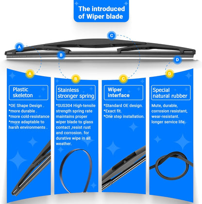 Windshield Wiper Blades Replacement for 2009-2020 Honda Fit Original Factory Quality Front Rear Wipers Blade Set for My Car - 28" 14" 14" (Pack of 3)