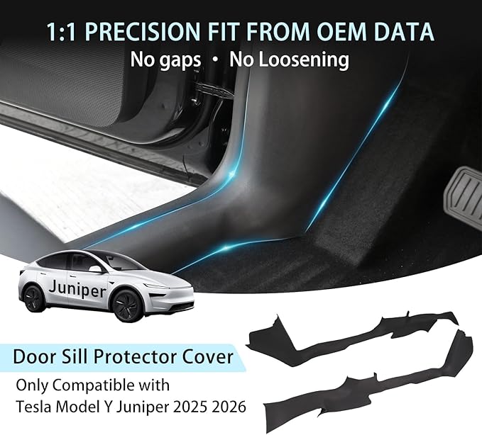 2PCS Door Sill Protector Cover for Tesla Model Y Juniper 2025 2026, One-Piece Full Protection Front & Rear Door Entry Guard Threshold Strip for Model Y Juniper Accessories, Anti-Stain, Kick-Resistant