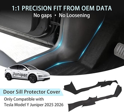 2PCS Door Sill Protector Cover for Tesla Model Y Juniper 2025 2026, One-Piece Full Protection Front & Rear Door Entry Guard Threshold Strip for Model Y Juniper Accessories, Anti-Stain, Kick-Resistant
