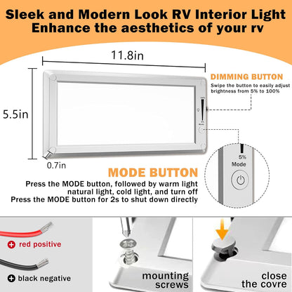 2 Pack RV Lights Interior,3 Color RV LED Super Bright Fixture,12V RV Ceiling Dome Light with ON/Off Dimmable Switch Energy Saving Gift Package for RV/Camper/Car/Trailer/Boat
