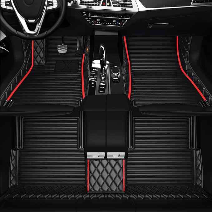 Customized Personalized car Floor MATS Luxury Full-Body car Floor mats are Suitable for 99% of Vehicle Models (Pickup Trucks/SUVs/sedans) and Offer Personalized Text Customization (Red1+1)