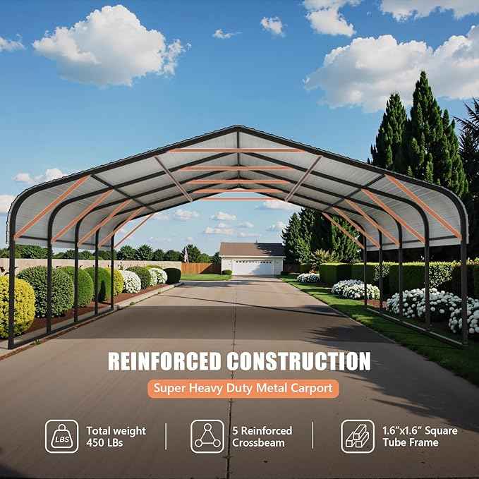 Carports 20x20 Heavy Duty Metal for Snow, Fully Enclosed Carport with Removable Sidewalls and Drive Through Doors