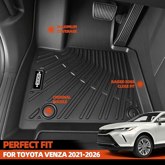 Custom Fit Floor Mats for Toyota Venza 2021-2026, All Weather TPE Floor Liners with Trunk Mat & Backrest Protectors, Odorless Full Set Interior Accessories