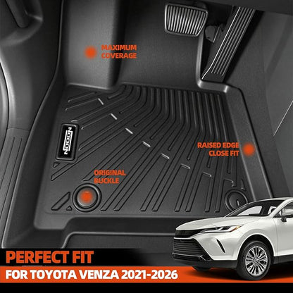 Custom Fit Floor Mats for Toyota Venza 2021-2026, All Weather TPE Floor Liners with Trunk Mat & Backrest Protectors, Odorless Full Set Interior Accessories