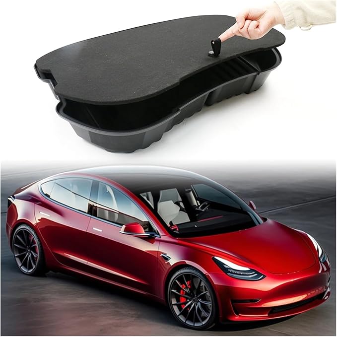 Car Front Trunk Storage Box Frunk Organizer Cargo Protective Tray Compatible For Tesla Model 3 2024 Storage Container(With Cover)