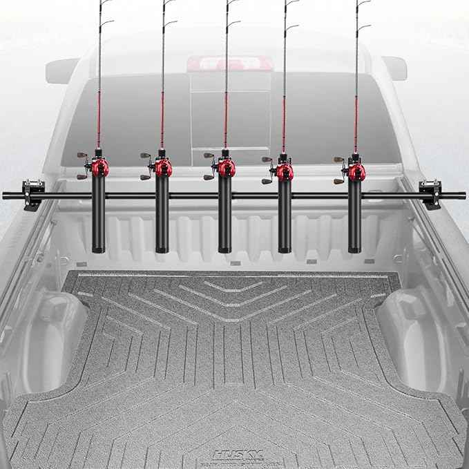 Inshore Rod Holder for Truck Bed, Fixed Truck Bed Fishing Rod Rack, Adjustable Rod Holder for Truck & SUV, Gifts Ideas for Men (All Aluminum Body-D Rings, 5 Rod Holder)