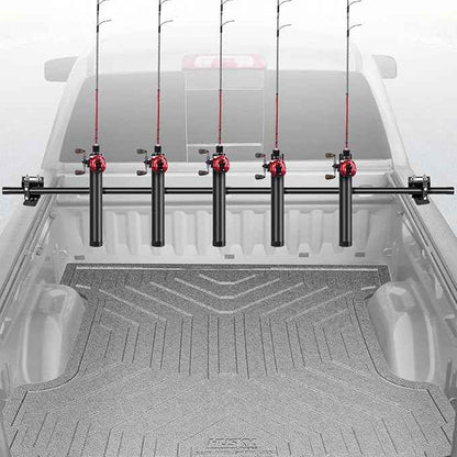 Inshore Rod Holder for Truck Bed, Fixed Truck Bed Fishing Rod Rack, Adjustable Rod Holder for Truck & SUV, Gifts Ideas for Men (All Aluminum Body-D Rings, 5 Rod Holder)