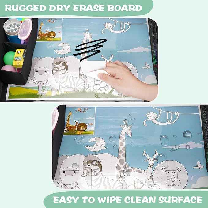 MENZOKE Kids Travel Tray for Toddler Car Seat, Toddler Gift for Boy Activities with Dry Erase Board & iPad Holder Stand, Road Trip Essentials Accessories Lap Tray for Boy as Birthday Gift, Black