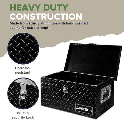 ARKSEN 20 x 12 x 10 Inch Diamond Plate Truck Bed Tool Box, Heavy Duty Waterproof Aluminum Toolboxes Storage Chest with Side Handle & Lock for Pickup Truck Bed, RV & Trailer – Black