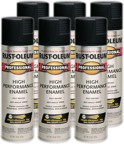 Rust-Oleum 239107-6PK Professional High Performance Enamel Spray Paint, 15 Oz, Semi-Gloss Black, 6 Pack