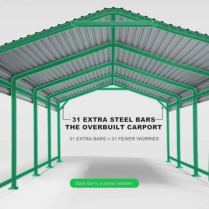 12x20 Heavy-Duty Metal Carport, Outdoor Galvanized Steel Shelter for Pickup Trucks, Motorcycles, Boats, Cars & Tractors