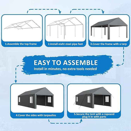 Polar Aurora 13x25 FT Heavy Duty Carport with All-Season Tarp, Portable Garage Tent with Roll-Up Windows & Side-Opening Door, Enclosed Car Port Canopy with Galvanized Frame for Car, SUV, Truck, Boat