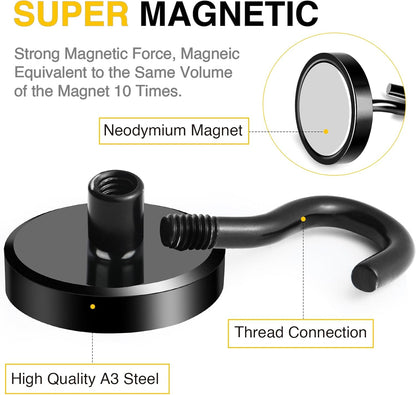 DIYMAG Black Magnetic Hooks, 118 LB Heavy Duty Strong Magnet with Hook, Rare Earth Neodymium Magnets for Hanging, Magnetics Hanger for Curtain, Home, Kitchen, Workplace, 20 Packs