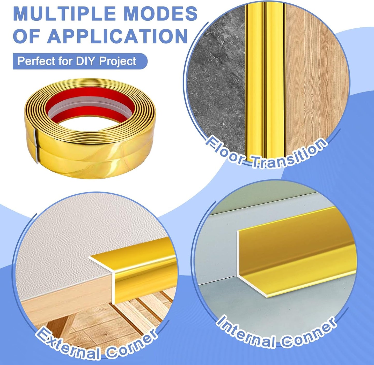 Wall Corner Protector Moulding Trim Peel and Stick Wall Corner Guards Trim Flexible Self Adhesive Edge Protector Moulding, 2.4 in x 40 Ft, Gold