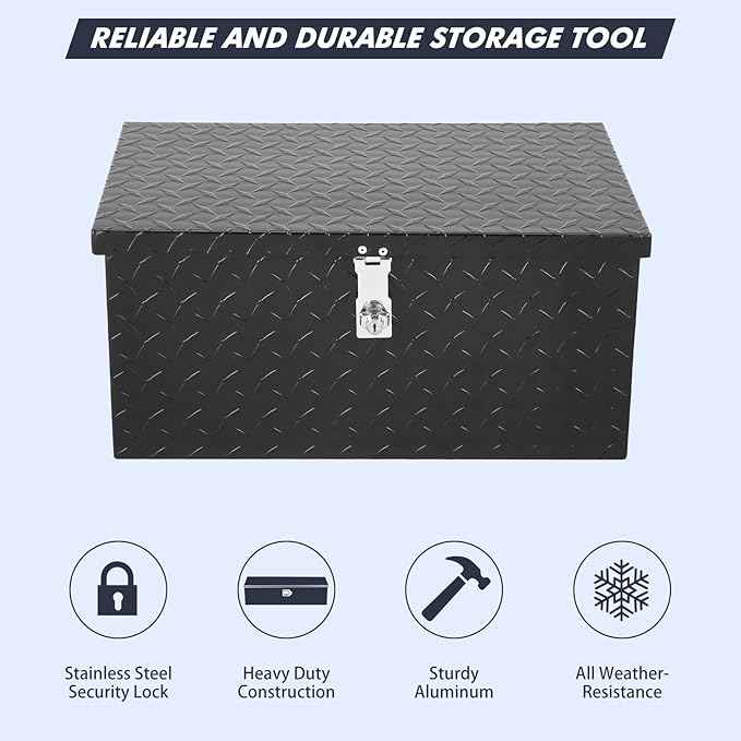 Trailer Tongue Box, Heavy Duty Storage With Lock and Keys, Utility Truck Tool Box Storage Organizer, Tool Chest for Pickup Truck Bed, RV, 20"x10"x12" (20"x10"x12"- Black-QG)