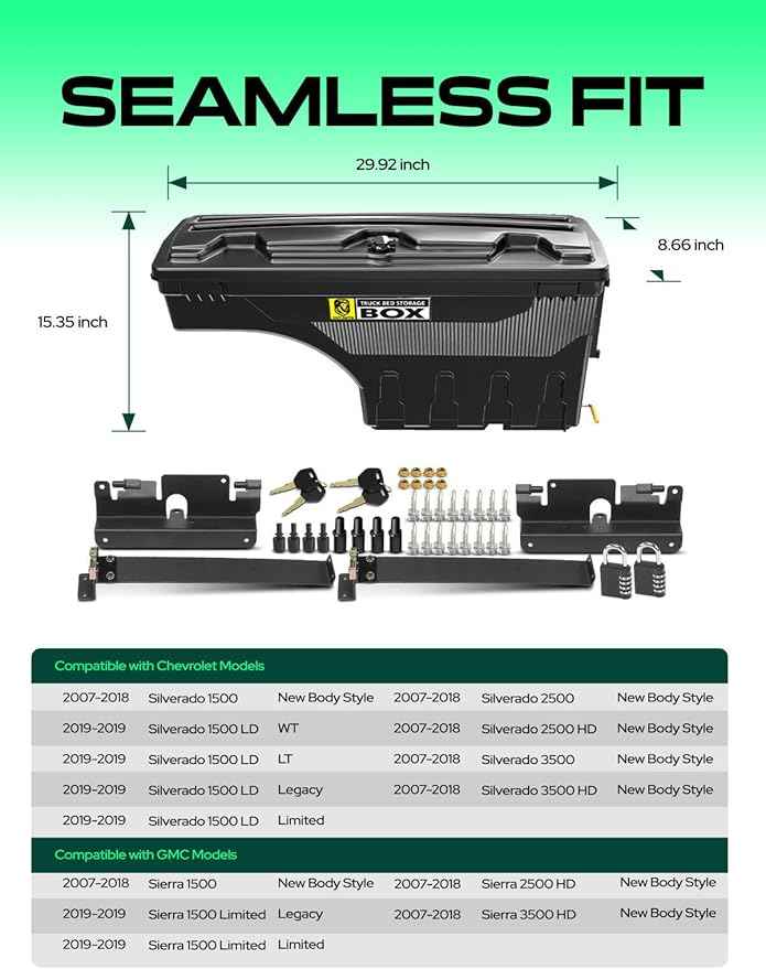 YHTAUTO Set of 2 Truck Bed Storage Tool Box Lockable Compatible with 2007-2018 Chevrolet Silverado & GMC Sierra 1500 2500 3500 3500HD, Without Bed Rail Storage, Swing Waterproof Wheel Well Toolbox
