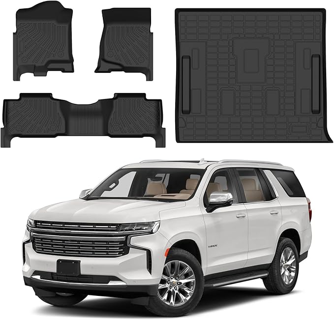 Cartist Floor Mats & Cargo Liner Fit for 2007-2014 Chevy Tahoe 8 Seats (Not for Hybrid) & GMC Yukon All Weather Cargo Liners Carpet Protection