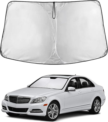 EcoNour Windshield Sunshade for Mercedes-Benz C-Class 2008–2014 | Custom Fit Front Window Sun Shade | Blocks Harmful UV Rays & Reduces Heat | Foldable Sun Visor with Storage Pouch